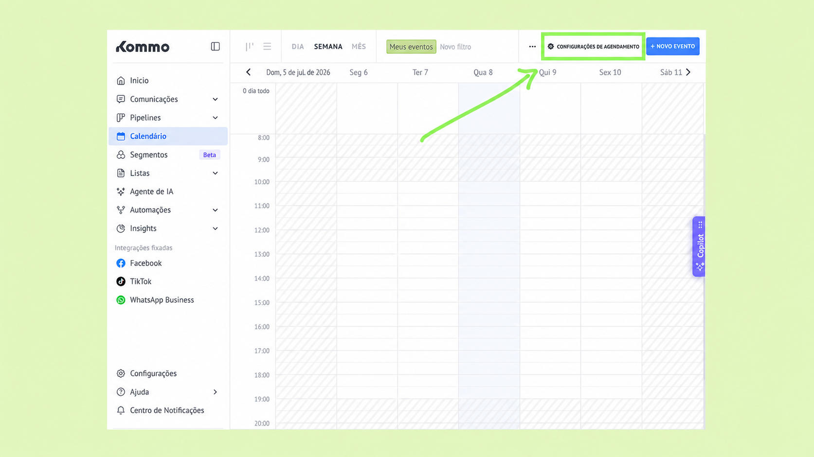 Calendar interface showing scheduling options and highlighted settings for event management.